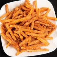 Signature Sweet Potato Fries · Generous portion of sweet potato fries, drizzled with honey, and topped with a special blend...