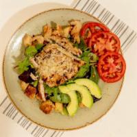 Riviera · Mixed Greens, Sautéed Shrimp, Grilled Chicken, Avocado, Tomato, Foccacia Croutons, Shaved Pa...