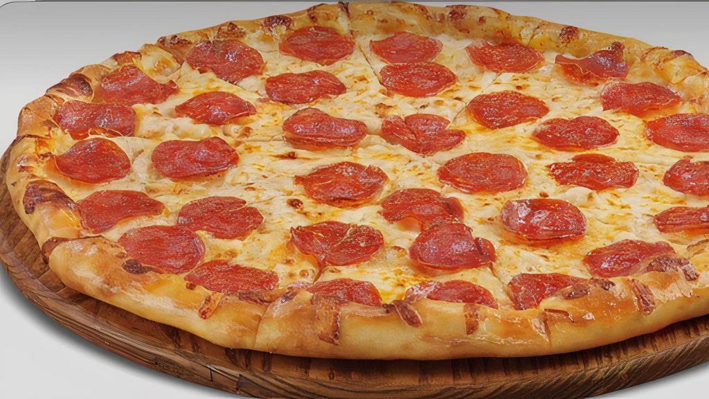 Pepperoni Supreme Pizza · Loads of pepperoni with an extra layer of mozzarella cheese.