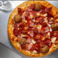 Meat Supreme Pizza · Pepperoni, ham, smoked bacon, Grilled chicken and meatballs.
