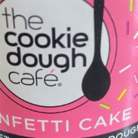 Confetti Cake Mini Dough · Individual edible cookie dough includes a spoon inside the lid.