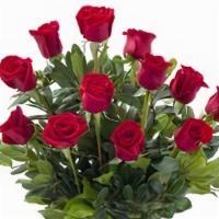 Coral Reef · Red bouquet of roses, glass vase included