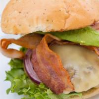 Hogs & Heffers · 100% organic grass-fed beef, bacon, avocado, edam cheese.