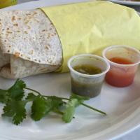 California Burrito · Fries, guacamole, cheese, sour cream, asada wrapped in a flour tortilla.