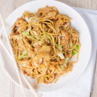 Chicken Lo Mein · Served with veg roll cheese puff plain fried rice and fortune cookie.