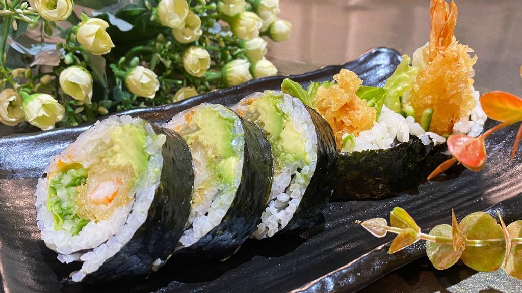 Shrimp Tempura Roll (5 Pieces) · Shrimp tempura, caviar, cucumber, avocado, lettuce, and mayonnaise.