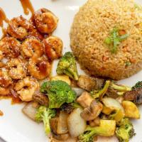 Shrimp · Teppanyaki style grilled shrimp, smothered with in-house teriyaki sauce, side of fresh veget...