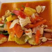 Sweet & Sour Stir Fried · Tomatoes, cucumbers, bell peppers, onions, carrots and pineapple in a sweet-and sour sauce.