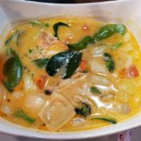 Tom Kha Soup · Tom yum with coconut milk. Choose chicken, veggie or shrimp.