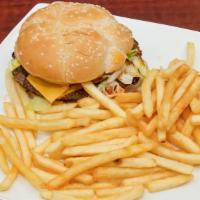 Cheeseburger · Lettuce, tomatoes, onions, pickles, American cheese, mayonnaise, ketchup, mustard.