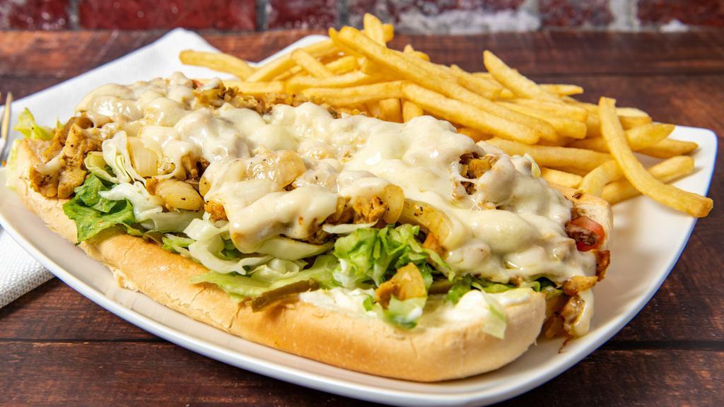 Chicken Cheesesteak · Lettuce, tomatoes, grilled onions, mushrooms, jalapeño peppers, provolone cheese, mayonnaise.