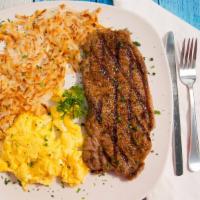 Steak & Egg  · Two eggs any style and grilled steak.