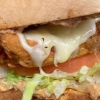 Fried Chicken Sandwich · Pickle brined fried chicken, chipotle mayo, pepper Jack cheese on Texas toast. All sandwiche...