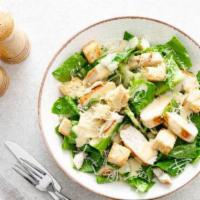 Cesar Salad · Grilled chicken breast on top of bed of baby spinach and romaine lettuce, with croutons and ...