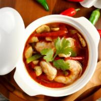Small Tom Yum Soup · Light sweet and sour soup with a touch of spiciness of chili paste and the aroma of lemon gr...