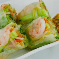 Fresh Roll · 2 pieces. Fresh wrapped rice paper stuffed with cilantro and vegetables. Served with plum sa...