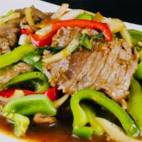 Pad Kra Prow Dinner · Basil Leave: Stir-fried with your choice of meat, fresh garlic, bell pepper, green onion, wh...