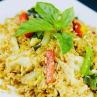 Kow Pad Bai Kra Prow Dinner (Basil Leaves Fried Rice) · Basil Leave fried rice: Stir-fried with your choice of meat, white rice, bell pepper, green ...