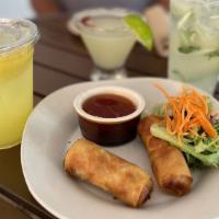 Spring Rolls (Three) · Crispy vegetable spring rolls deep- fried and served with our sweet and sour sauce.