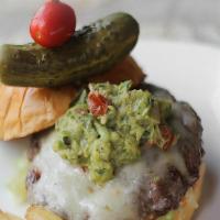 Guacamole Burger · fresh guacamole, pepper jack cheese, chipotle ketchup on a grilled potato bun