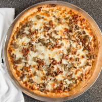 Butcher Block Pizza (Mini) · Canadian bacon, pork sausage and Italian sausage, bacon, hamburger, pepperoni and extra mozz...