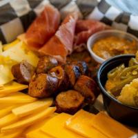The Deans Charcuterie · Seared chicken andouille, cheese curds, homemade pickles veggies served with our choice of d...