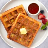 Your Meaty Waffle · Crisp Belgian Waffle with Bacon, Ham or Sausage