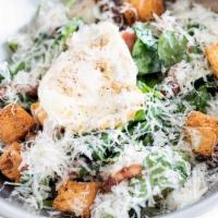 -Spinach Caesar- · Baby Spinach, over easy egg, Parmesan cheese, bacon, roasted garlic dressing, brioche crouto...