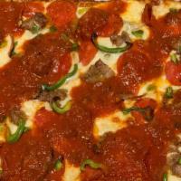 The Supreme · Pepperoni, Sausage, Peppers, Onions, Olives, House Made Tomato Sauce