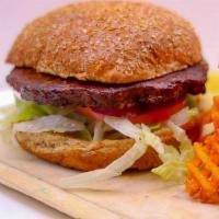 Black Bean Veggie Burger · A chipotle black bean patty served with lettuce, tomato and red onion. Served with your choi...