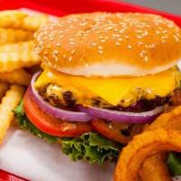 Cheeseburger · 1/3 lb Angus patty cooked to order and garnished with your choice of tomato, lettuce, pickle...