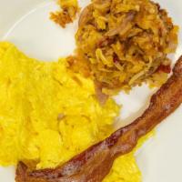 Big Breakfast · three scrambled eggs, country bacon, all-natural turkey sausage, hash browns.