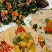 Hummus · Chickpeas, tahini,  squeezed lemon, garlic, and olive  oil