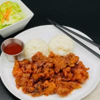 Sweet & Sour Chicken · Battered pieces of chicken deep-fried and stir-fried with sweet and sour sauce. Served with ...
