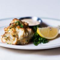 Colossal Lump Crab Cakes · Two Crab Cakes served with Joe's Mustard Sauce.