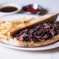 Dry Aged Ribeye Sandwich · Mushrooms and Onions, Beef au Jus, French fries.
Consuming raw or undercooked meats, poultry...