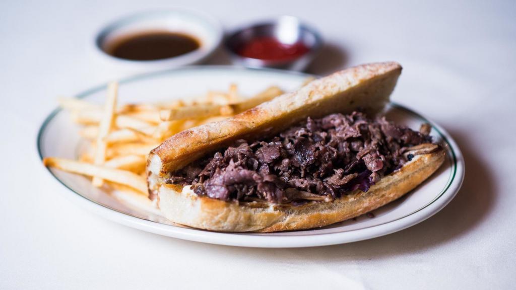 Dry Aged Ribeye Sandwich · Mushrooms and Onions, Beef au Jus, French fries.
Consuming raw or undercooked meats, poultry, seafood, shellfish or eggs may increase your risk of foodborne illness, especially if you have certain medical conditions.