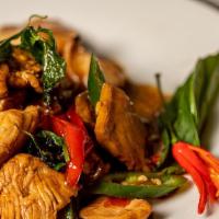 Kapow · Choice of protein sauteed with fresh thai basil, garlic and chili.