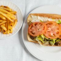 Cheesesteak Sub (Half) (8'') · Sirloin steak meat, provolone cheese. Lettuce.  Tomato. Fried onion mayonnaise & hot peppers