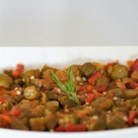 Okra ( Bamya)			Nf/V/Gf · Stewed okra with tomatoes, garlic, onions, and cilantro.