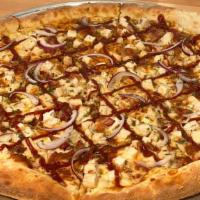 Bbq Chicken & Bacon  · Chicken, bacon pieces, sliced red onion, BBQ sauce drizzle