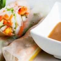 Summer Rolls · 2 pcs. Shrimp, lettuce, and noodles wrapped in rice paper served cold with peanut sauce.