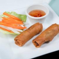 Fried Spring Rolls · Two pieces. Deep fried, crispy rolls filled with minced pork, shrimp, cabbage, and carrots. ...