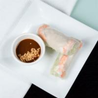Summer Rolls · Two pieces. Pork and shrimp rice paper rolled with vermicelli noodles, lettuce, pickled carr...