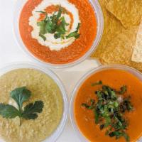 Salsas Trío Sampler N Chips · Our 3 signature Salsas with chips. Each one 8oz
