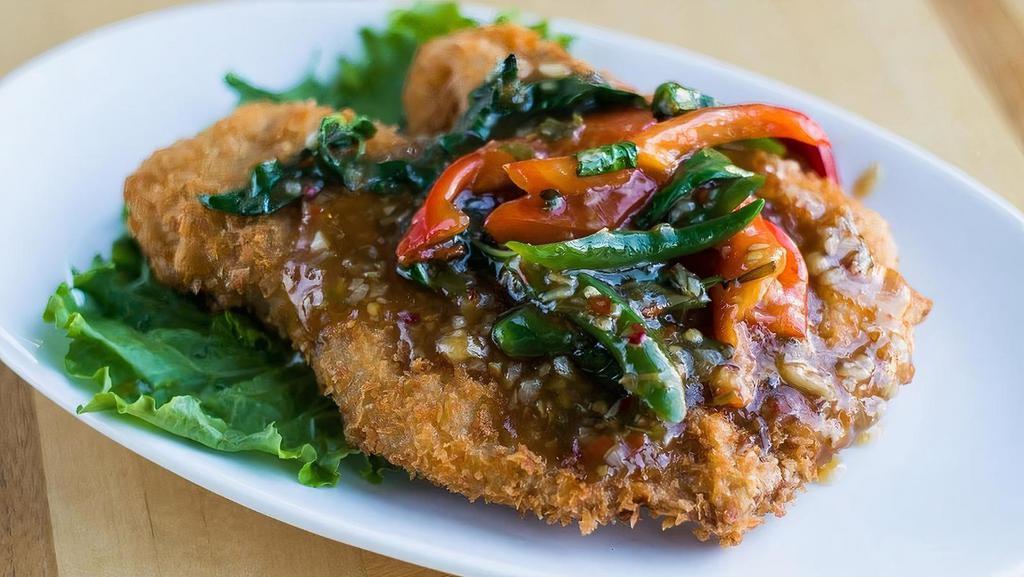 Crispy Tilapia · Lightly breaded & fried, with choice of spicy basil or black bean sauce