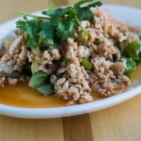 Paleo Larb Gai · Minced chicken seasoned in a spicy Thai dressing,