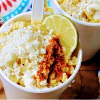Elote  · Elote, Mayoneza, queso fresco, chile/ Corn in cup Mayonnaise, fresh Mexican cheese and chille