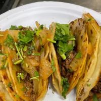 Tacos Corn/Flour (3 Tacos) · (3 tacos) Tacos Maiz o Harina escojer carne, cebolla azada, cilantro / Tacos Corn or Flour m...