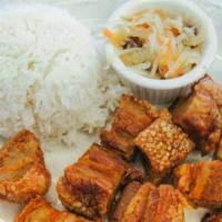 Lechon Kawali · Deep Fried Pork Belly Pieces served with Mang Tomas sauce.